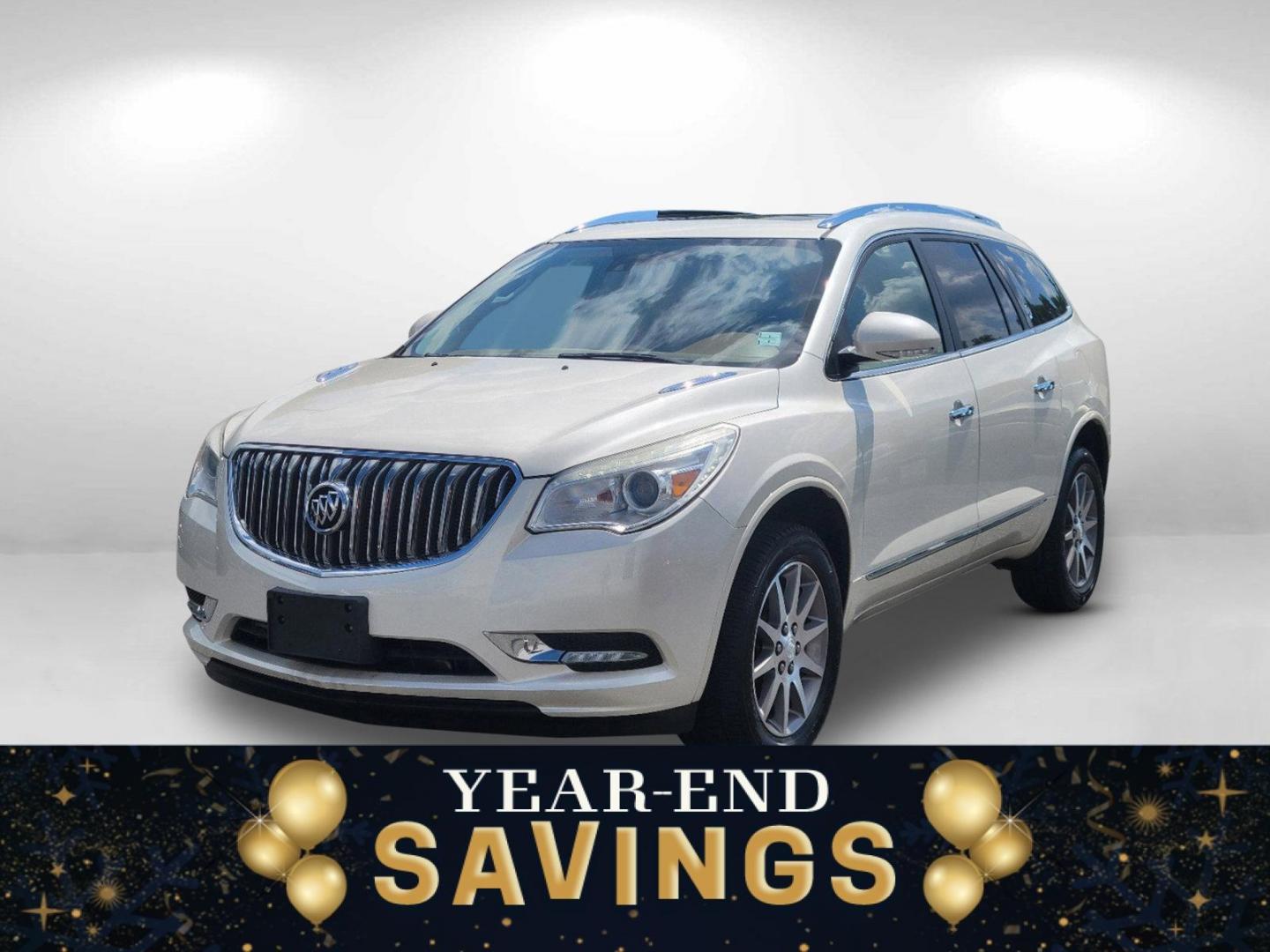 2015 White Diamond Tricoat /Choccachino Buick Enclave Leather (5GAKRBKD7FJ) with an Gas V6 3.6L/217 engine, 6-Speed Automatic transmission, located at 1430 Gateway Drive, Opelika, AL, 36801, (334) 239-0944, 32.637871, -85.409790 - 2015 Buick Enclave Leather - Photo#0