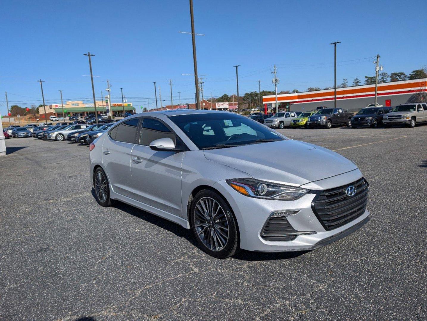 2018 /Black Hyundai Elantra Sport (KMHD04LB6JU) with an Intercooled Turbo Regular Unleaded I-4 1.6 L/97 engine, 7-Speed Auto-Shift Manual w/OD transmission, located at 3959 U.S. 80 W, Phenix City, AL, 36870, (334) 297-4885, 32.469296, -85.135185 - 2018 Hyundai Elantra Sport - Photo#2