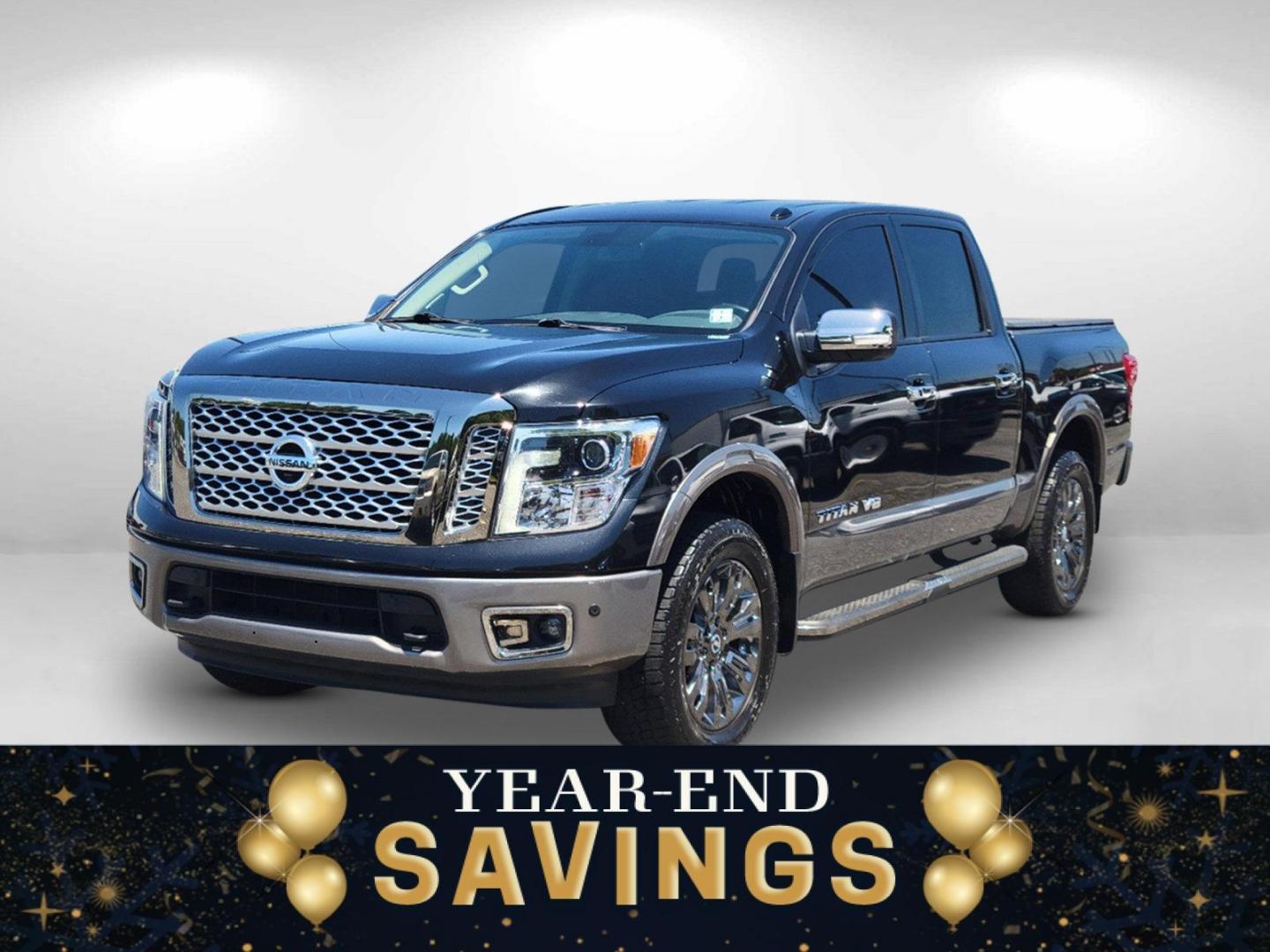 2018 Magnetic Black /Black/Brown Nissan Titan Platinum Reserve (1N6AA1E58JN) with an Regular Unleaded V-8 5.6 L/339 engine, 7-Speed Automatic w/OD transmission, located at 1430 Gateway Drive, Opelika, AL, 36801, (334) 239-0944, 32.637871, -85.409790 - 2018 Nissan Titan Platinum Reserve - Photo#0