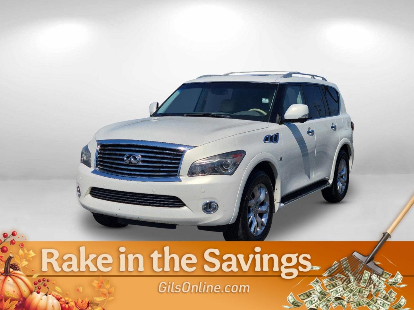 2014 Moonlight White /Wheat INFINITI QX80 (JN8AZ2NC9E9) with an Premium Unleaded V-8 5.6 L/339 engine, 7-Speed Automatic w/OD transmission, located at 1430 Gateway Drive, Opelika, AL, 36801, (334) 239-0944, 32.637871, -85.409790 - 2014 INFINITI QX80 - Photo#0